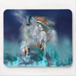 Indian dreamcatcher and ethnic tribal head wolf mouse mat
