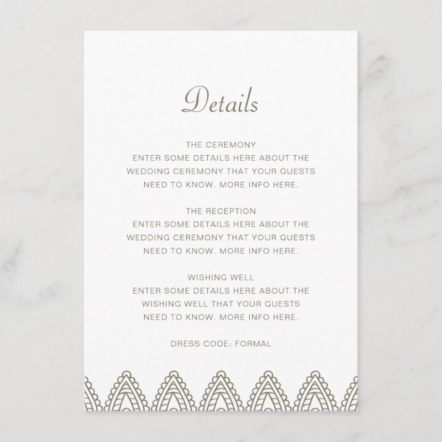 Indian Elegant Green Mehndi Hindu Wedding Details Enclosure Card (Front)
