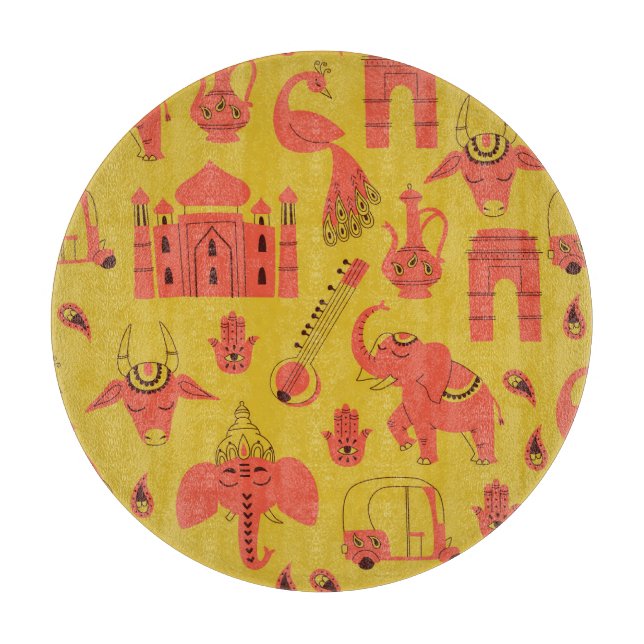 Indian Elements, Hand Drawn Vintage. Cutting Board (Front)