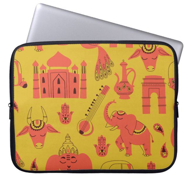 Indian Elements, Hand Drawn Vintage. Laptop Sleeve (Front)