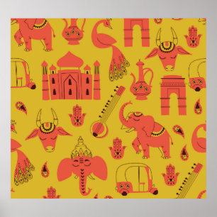 Indian Elements, Hand Drawn Vintage. Poster