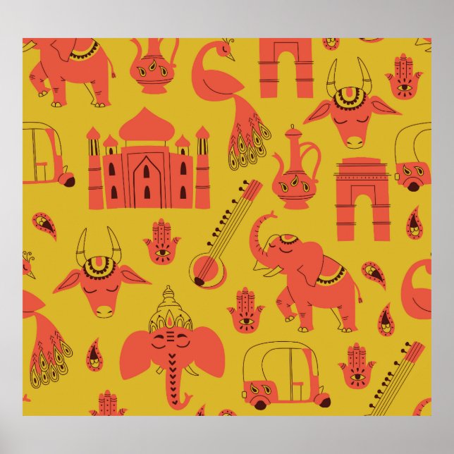 Indian Elements, Hand Drawn Vintage. Poster (Front)