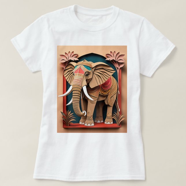 Indian Elephant 3D Paper Art Design T-shirt  (Design Front)