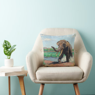 Indian Elephant at a Waterhole by Wilhelm Kuhnert Cushion