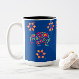 indian elephant Diwali mandala Two-Tone Coffee Mug