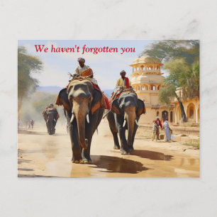 Indian elephant drivers oil painting postcard