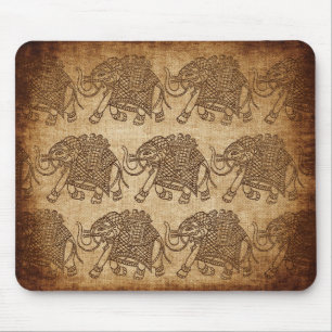 Indian Elephant Fabric Stamp on Burlap 2 Mouse Mat