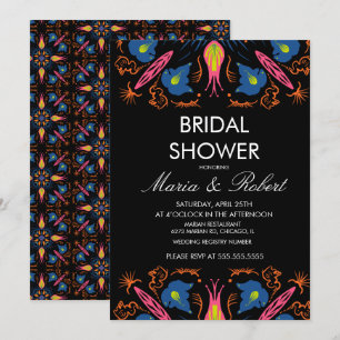 Indian Elephant Floral Black  Bridal Shower Invitation