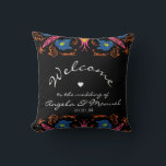 Indian Elephant Floral Black Wedding  Cushion<br><div class="desc">Unique Wedding Couples Name Welcome Tent Sign with Hand Drawn Florals Indian Theme Wedding</div>