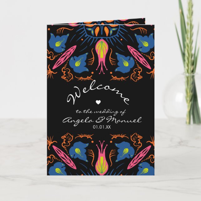 Indian Elephant Floral Black Wedding Heart Hand Fa Programme (Front)