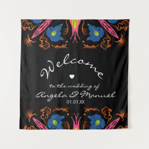 Indian Elephant Floral Black Wedding  Tapestry