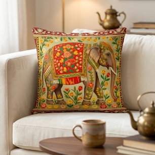 Indian Elephant Floral Bohemian Art Cushion