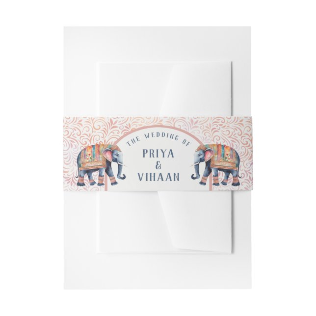 Indian Elephant Floral Wedding Invitation Invitation Belly Band (Front Example)