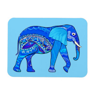 Indian Elephant in a Blue Arabesque Pattern Magnet