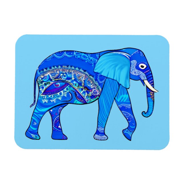 Indian Elephant in a Blue Arabesque Pattern Magnet (Horizontal)