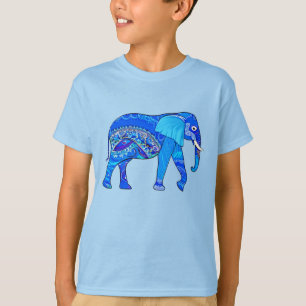 Indian Elephant in a Blue Arabesque Pattern T-Shirt