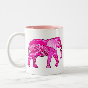 Indian Elephant in a Fuchsia Pink Arabesque Patter Two-Tone Coffee Mug