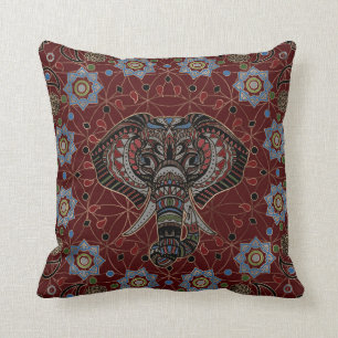 Indian Elephant in Mandala Ornament Cushion