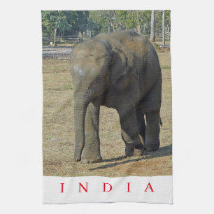 Indian elephant in the wild view tea towel