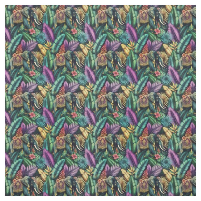 Indian Elephant Jungle Dreams Seamless Surface  Fabric (Swatch)