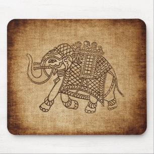 Indian Elephant on Burlap Mouse Mat