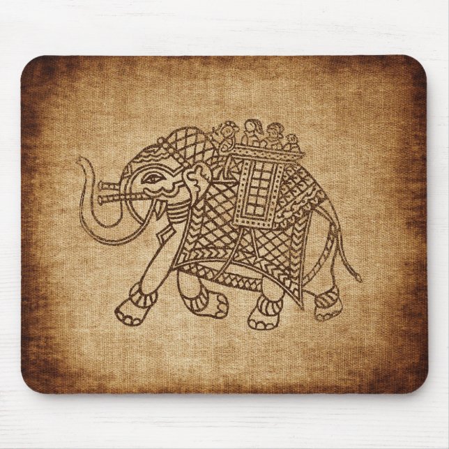 Indian Elephant on Burlap Mouse Mat (Front)