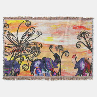 Indian Elephant Parade Throw Blanket