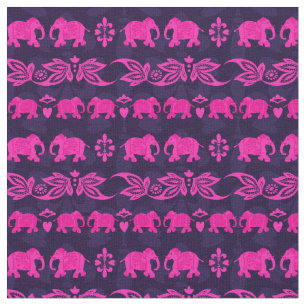 Indian Elephant Pink Blue Sari Pattern Fabric