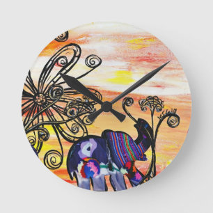 Indian Elephant Round Clock