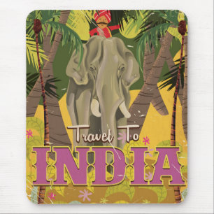indian elephant vintage travel poster mouse mat