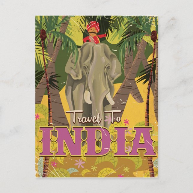 indian elephant vintage travel poster postcard (Front)