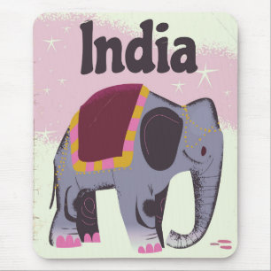 Indian Elephant vintage travel poster print. Mouse Mat