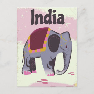 Indian Elephant vintage travel poster print. Postcard