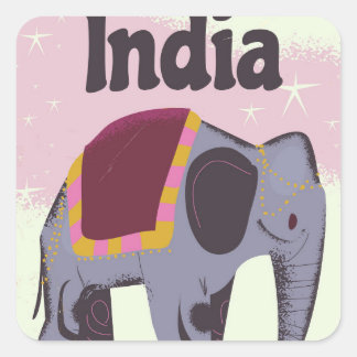 Indian Elephant vintage travel poster print. Square Sticker