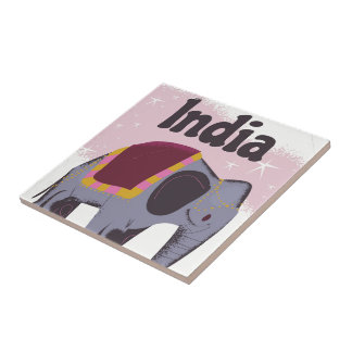 Indian Elephant vintage travel poster print. Tile