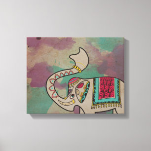 Indian Elephant Watercolor Canvas Print Wall Art
