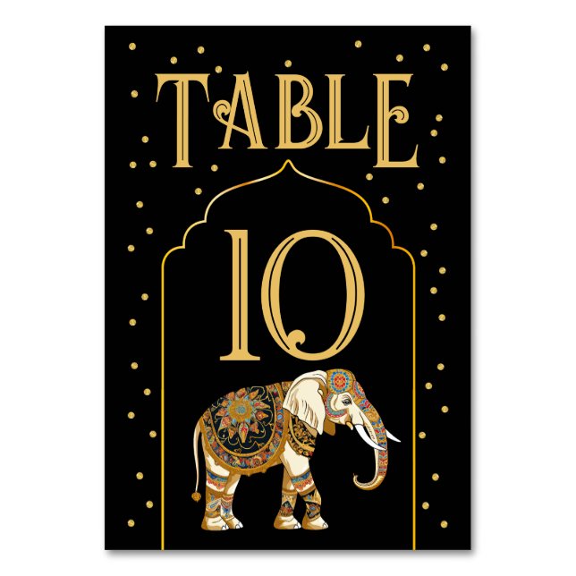 Indian Elephant Wedding table number cards (Front)