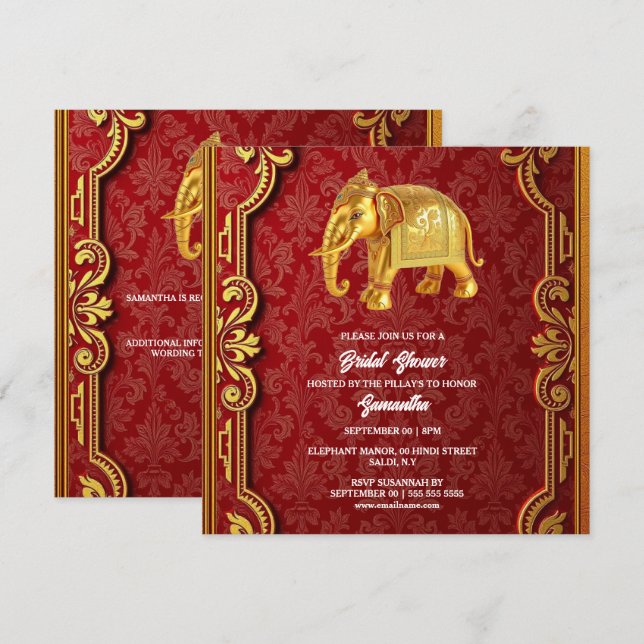 Indian elephants burgundy gold Hindi Hindu shower Holiday Card (Front/Back)