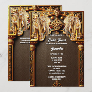 Indian elephants floral gold luxury bridal shower invitation