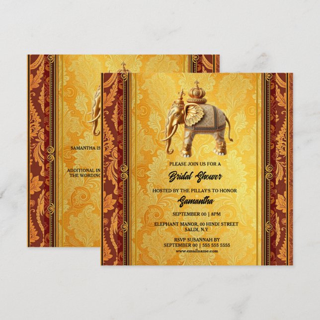 Indian elephants gold paisley luxurious bridal  holiday card (Front/Back)