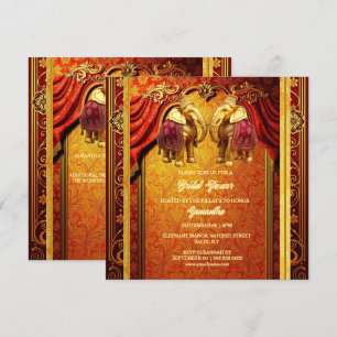 Indian elephants gold red henna luxurious bridal  holiday card