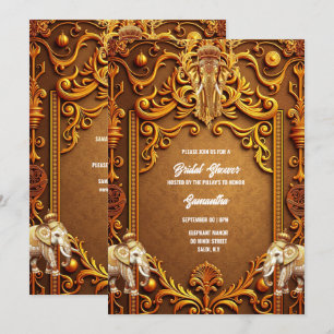 Indian elephants gold traditional Hindu bridal  Invitation
