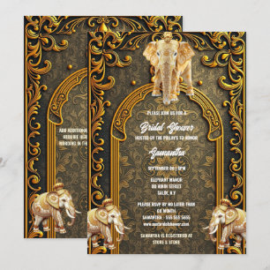 Indian elephants green gold luxury bridal shower invitation