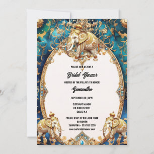Indian elephants Hindi Hindu watercolor blue gold Invitation