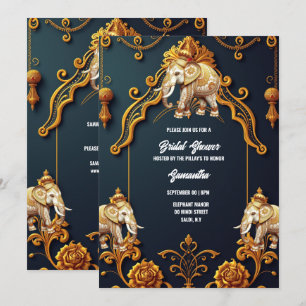 Indian elephants navy gold royal decorative hindu invitation