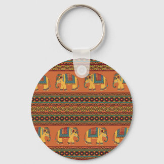 Indian Elephants, Orange Traditional Seamless. Key Ring
