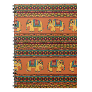 Indian Elephants, Orange Traditional Seamless. Notebook
