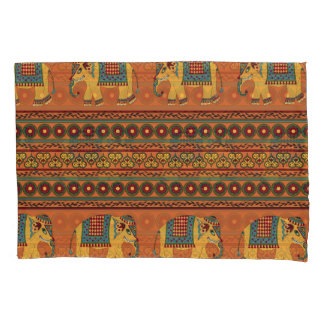 Indian Elephants, Orange Traditional Seamless. Pillowcase