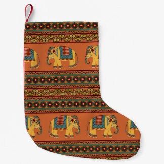 Indian Elephants, Orange Traditional Seamless. Small Christmas Stocking