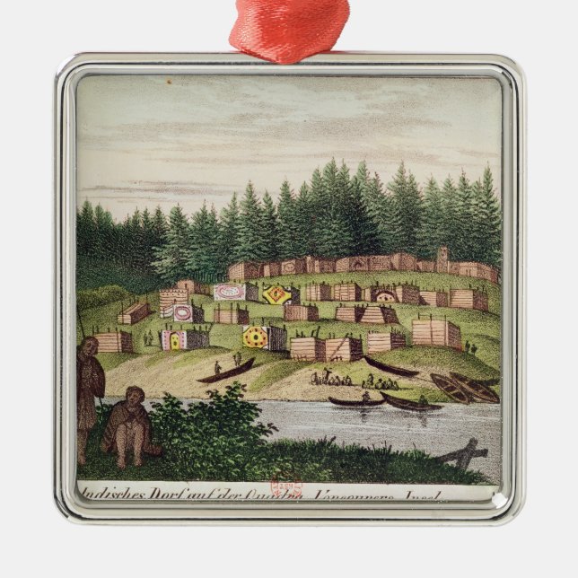 Indian Encampment on Quadra Island Metal Tree Decoration (Front)